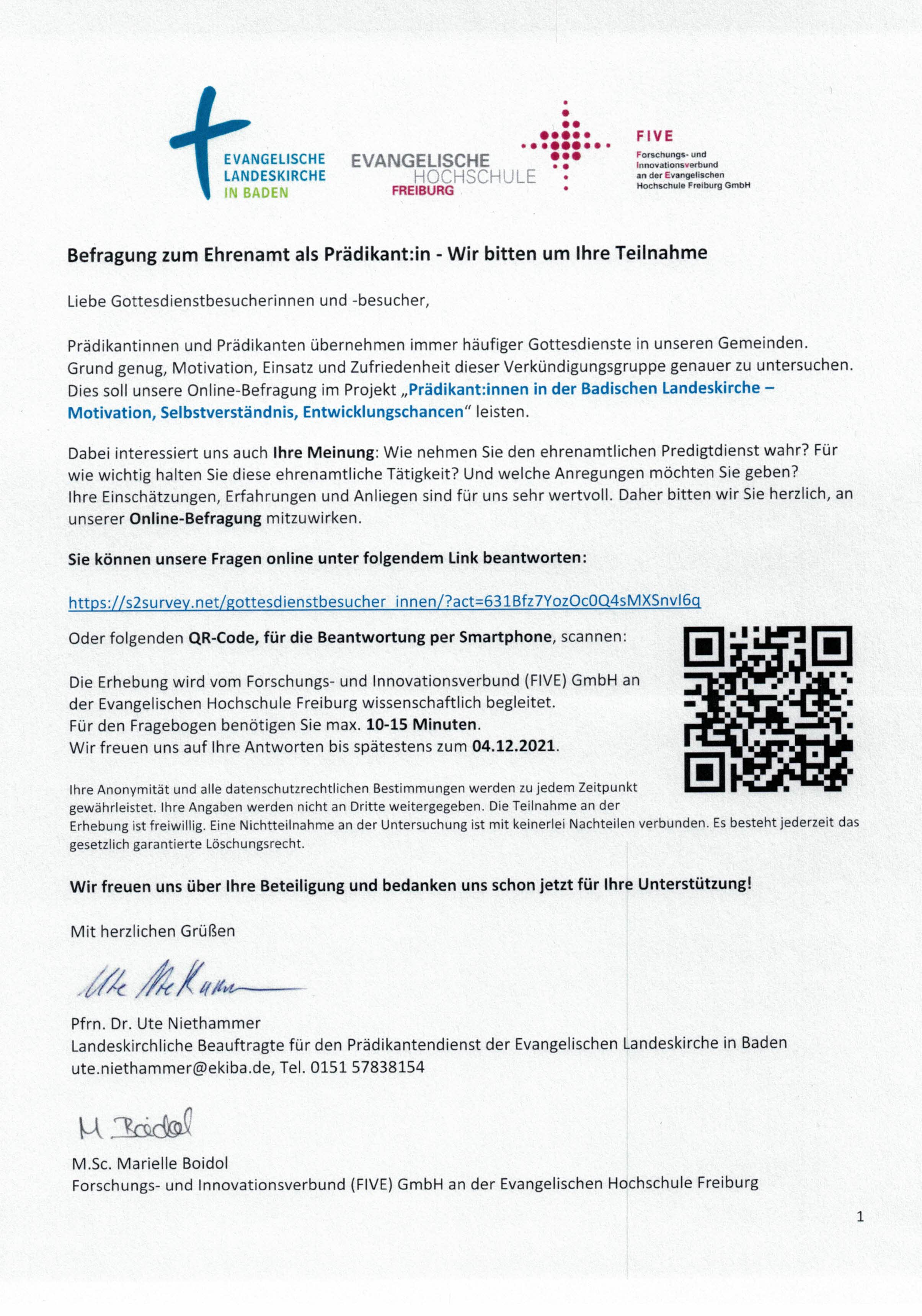 Befragung zum Ehrenamt als Prädikant:in